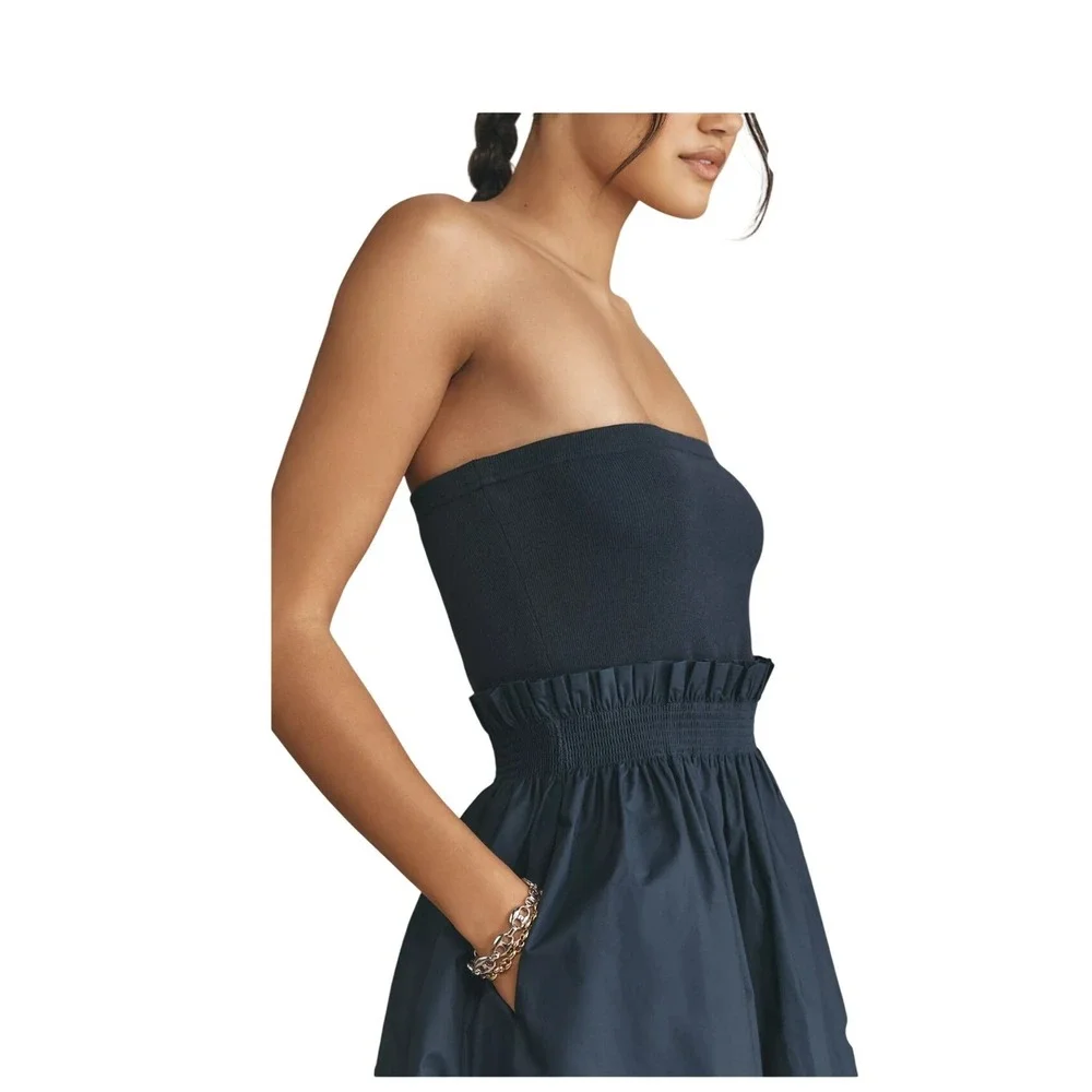 Sundays Tube Dress Women S Navy New Strapless Paperbag‎ Waist Anthropologie